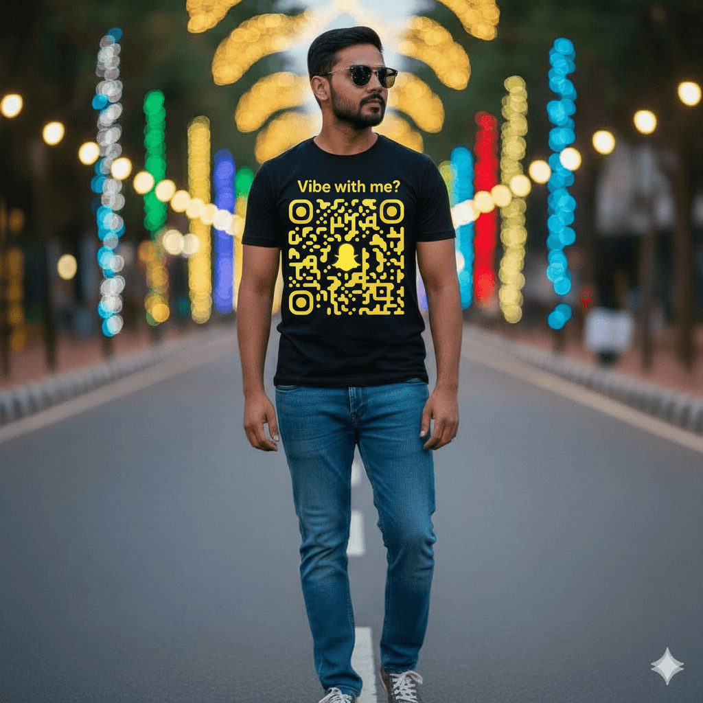 Model wearing QR t-shirt 3